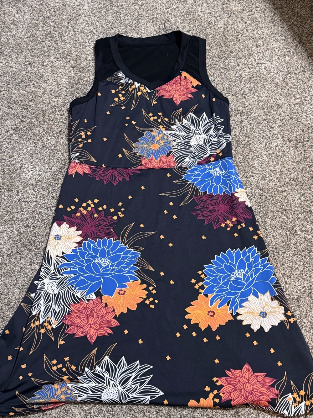 Title Nine Black Sleeveless Dress with Blue, Orange & White Floral Print
